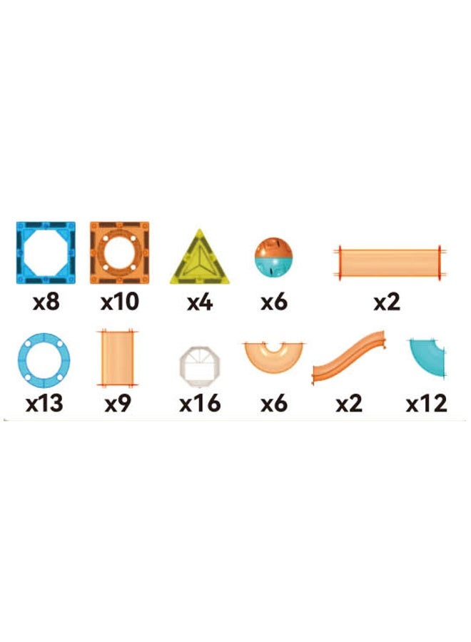 Magni Mates Creative Magnetic Building Blocks Track Set 88 Pieces – DIY Magnetic Tiles with Ball Run Tubes for Kids STEM Learning, Construction Play and Creative Building - Image 4